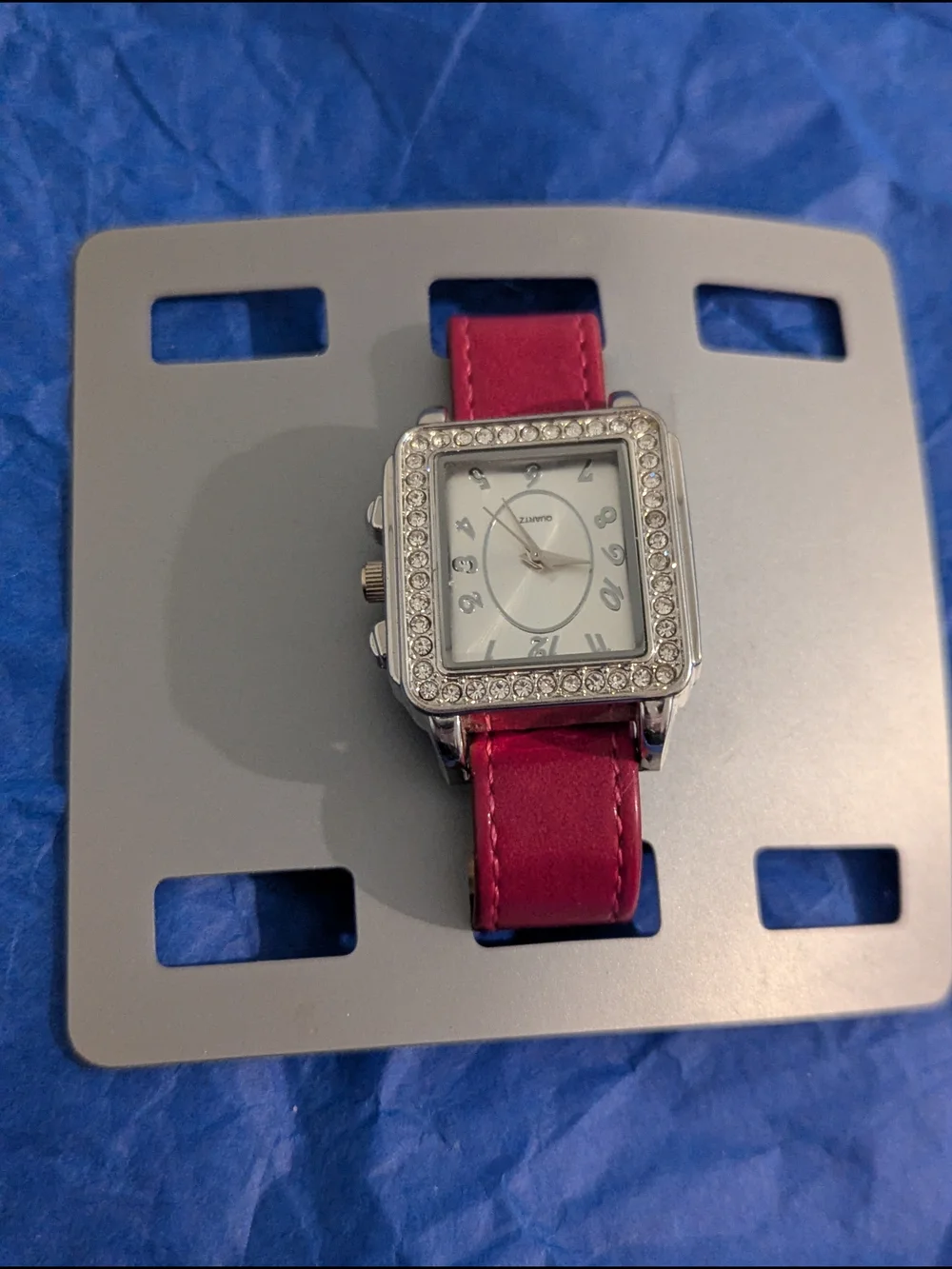 Womens New Rectangular Quartz Watch Red Leather Adjustable Band Rhinestone